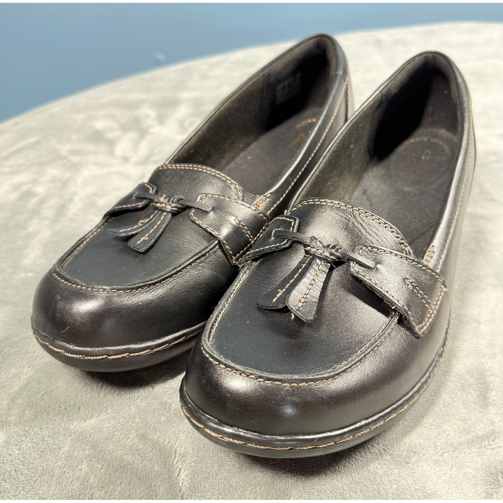 Clarks Collection Loafers Womens 11 Black Leather Tassel Slip On